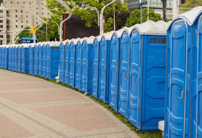 Seasonal porta potty units set up at a Ambler, Pennsylvania venue