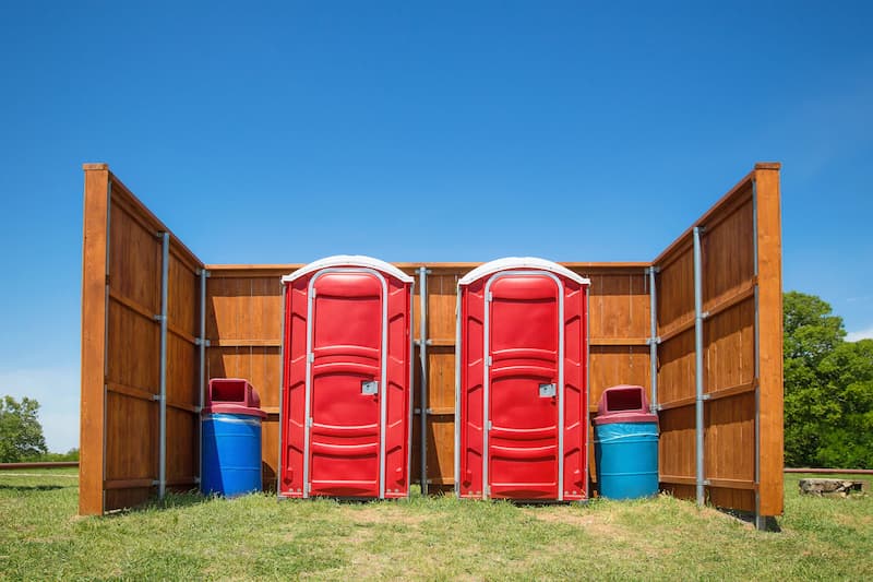 Short-term porta potty units staged for delivery in Ambler, Pennsylvania