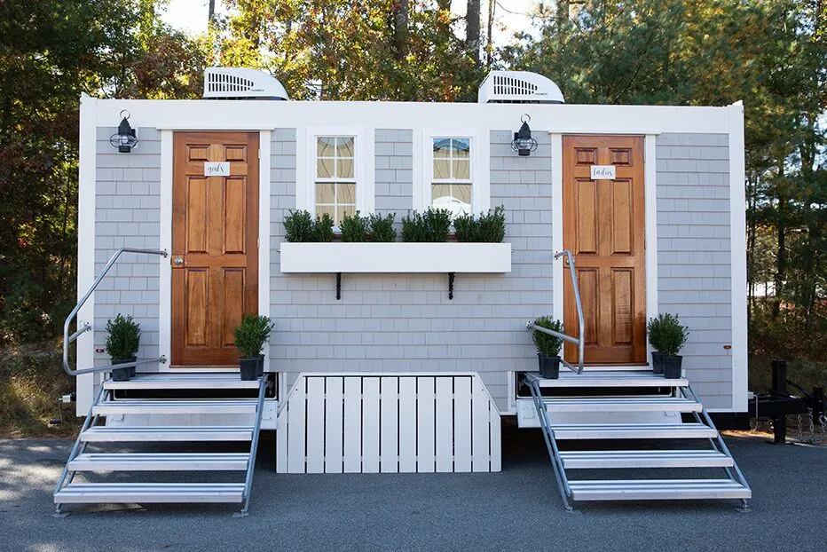 Wedding restroom units discretely staged at a venue in Ambler, Pennsylvania